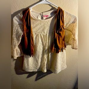 Nanette Kids Girls Lace Long Sleeve Shirt With Brown Vest size 6/Cowgirl